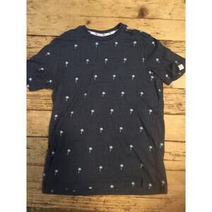 free plant navy blue t shirt with small palm trees mens size small
